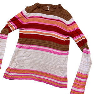 Free People Striped Knit Long Sleeve Top Sweater Size Medium